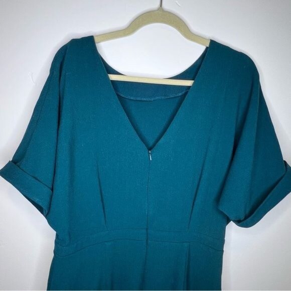 ASOS Teal Green Wiggle Midi Dress Size 12 Short Sleeves Front Slit - Picture 5 of 8